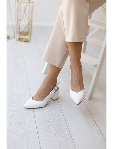 Grino Beyaz Deri Kadın Topuklu Ayakkabı