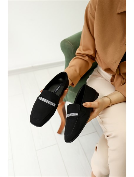 Pena Siyah Süet Kadın Babet Ayakkabı