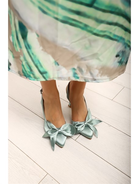 Pulgar Mint Yeşili Seten 8 cm Kadın Topuklu Ayakkabı