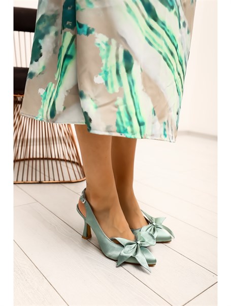 Pulgar Mint Yeşili Seten 8 cm Kadın Topuklu Ayakkabı