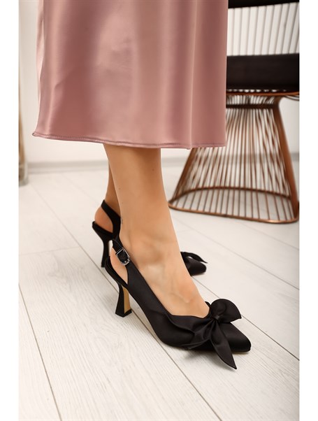Pulgar Siyah Seten 8 cm Kadın Topuklu Ayakkabı