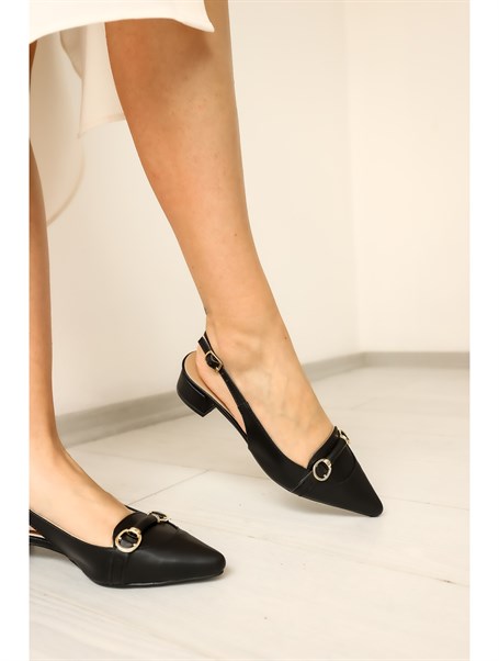 Rio Siyah Deri 3 cm Kadın Babet Ayakkabı