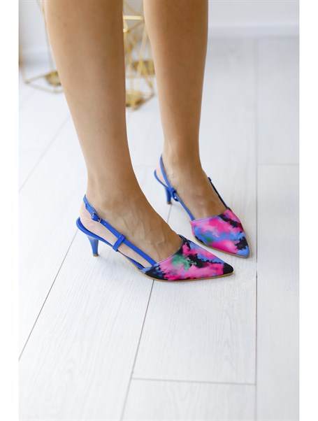 Wagner Saks Mavi Özel Kumaş Kadın Topuklu Ayakkabı